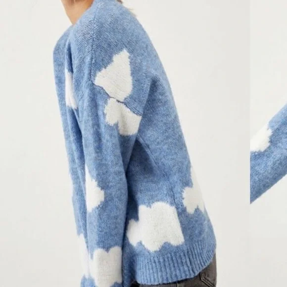 Anthropologie Little Lies Cassie Cloud Sweater Blue Gray Marled Crewneck RARE - Picture 14 of 16